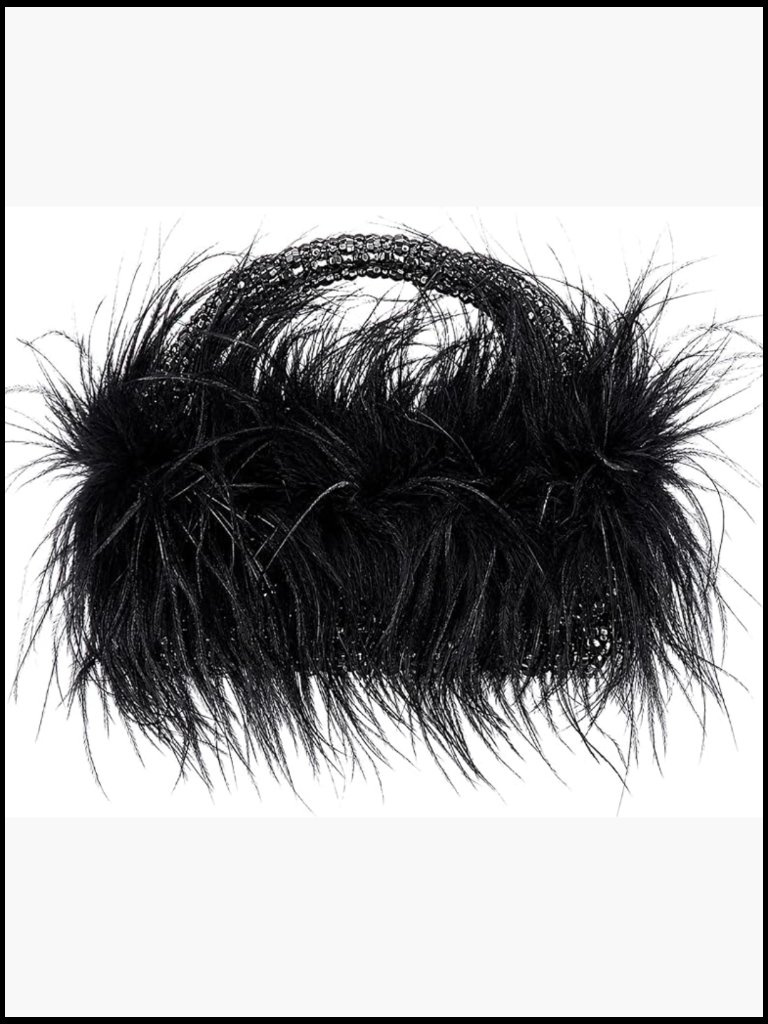 Ostrich Feather Clutch Purse Beaded Handbag Fluffy Evening Bag Wedding Prom